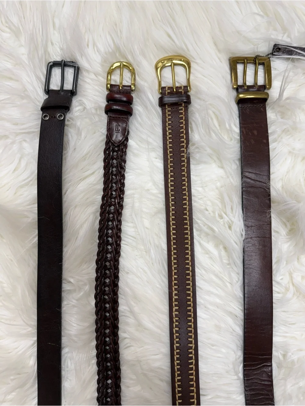 Lot of 4 Brown Leather Belts - Braided & Smooth Styles